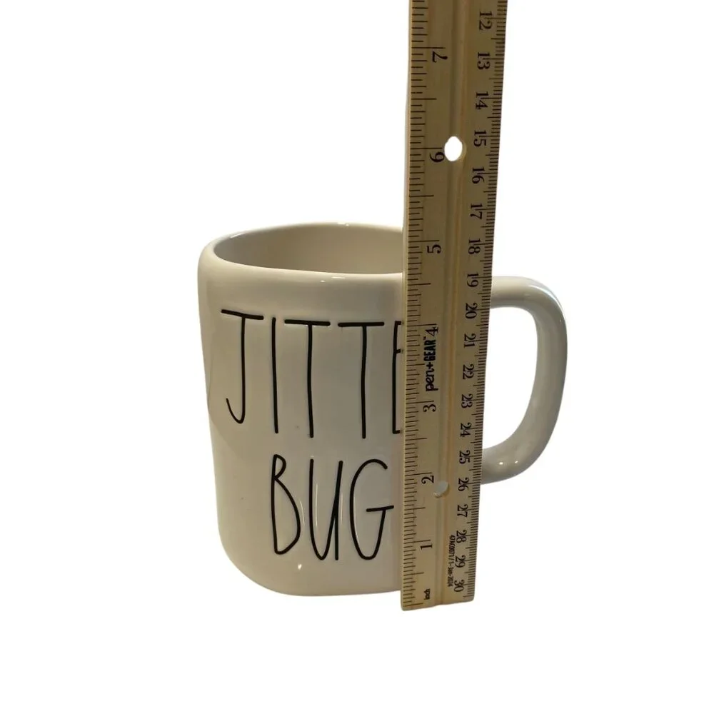 Rae‎ Dunn Collectible JITTER BUG Ceramic Coffee Mug White Farmhouse Tea New